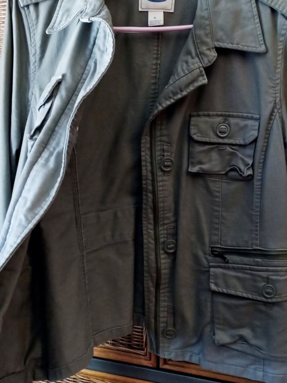 Old Navy Utility Military Jacket Women's XL Army Green Zip Button Front - Picture 6 of 14